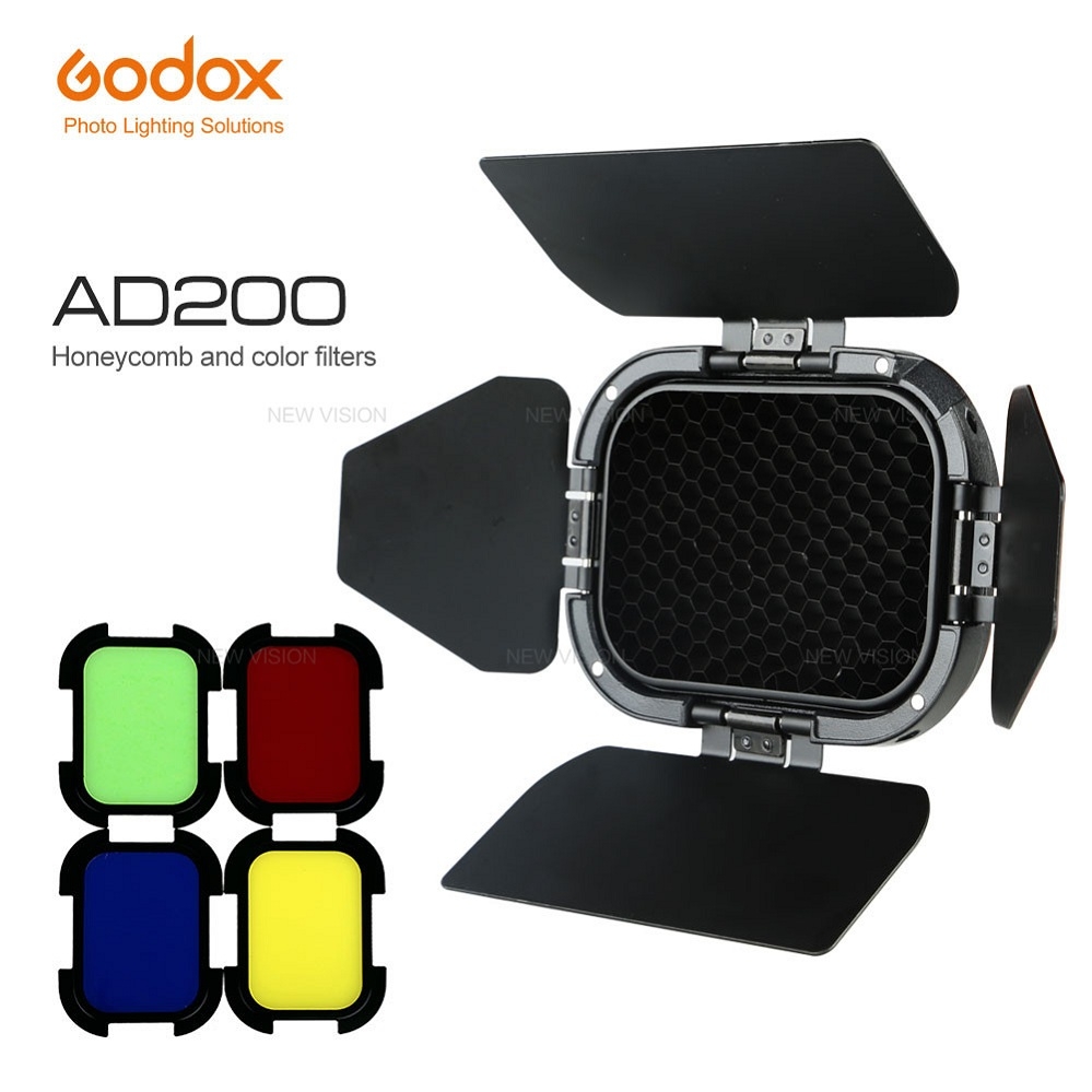 GODOX BD-07 FOR AD200 BARN DOOR HONEYCOMB GRID AND 4 COLOR GEL